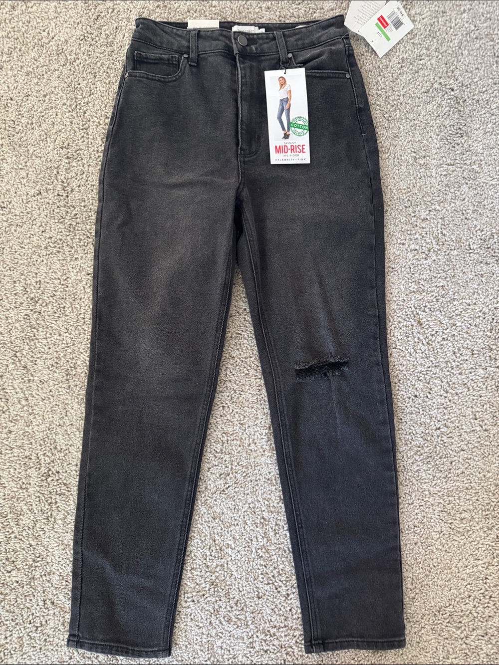 True Craft Black Mid-Rise Skinny Jeans with Knee Distress